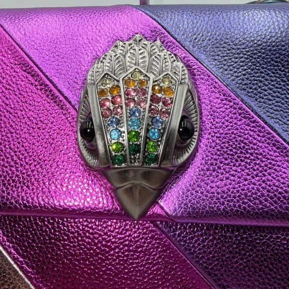 Kurt Geiger London XXL Kensington Bag Rainbow Metallic Leather Eagle Head NEW - Picture 9 of 14